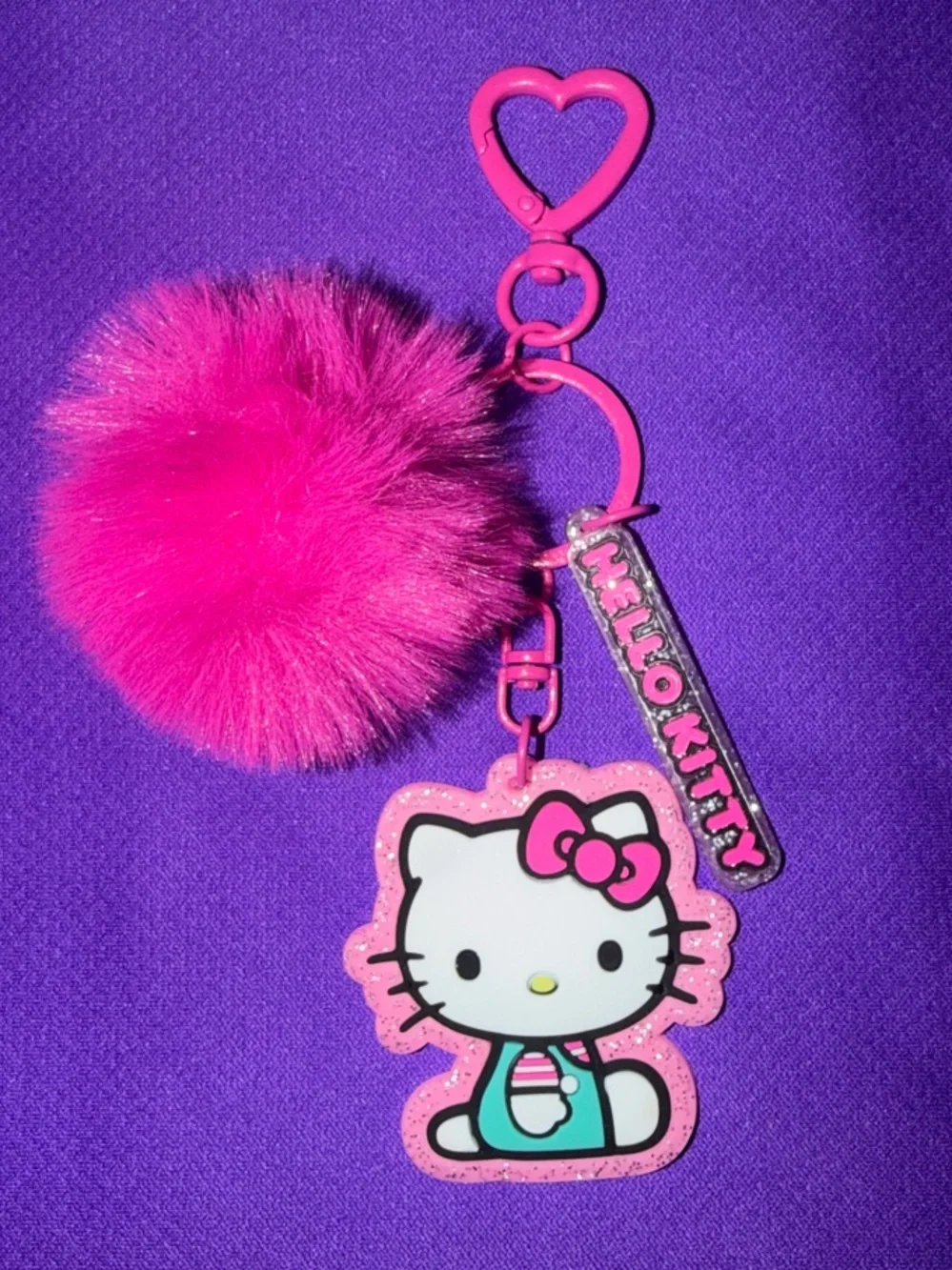 Hello Kitty Pink Pom Pom Keychain with Glitter Tag